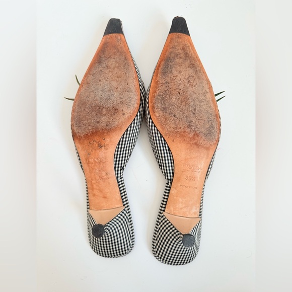 Prada Black White Gingham Flower bouquet Vintage mules heels EU 39.5 - Picture 6 of 9